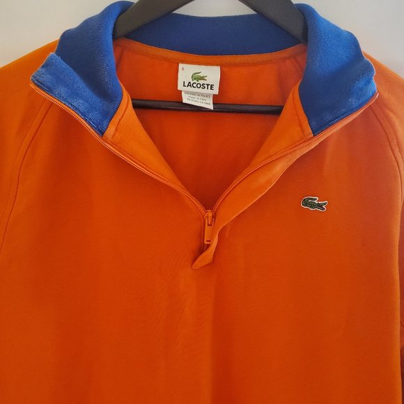 Lacoste Quarter-Zip Up with Vintage Collar Look Orange and Blue Size XL - Picture 3 of 15